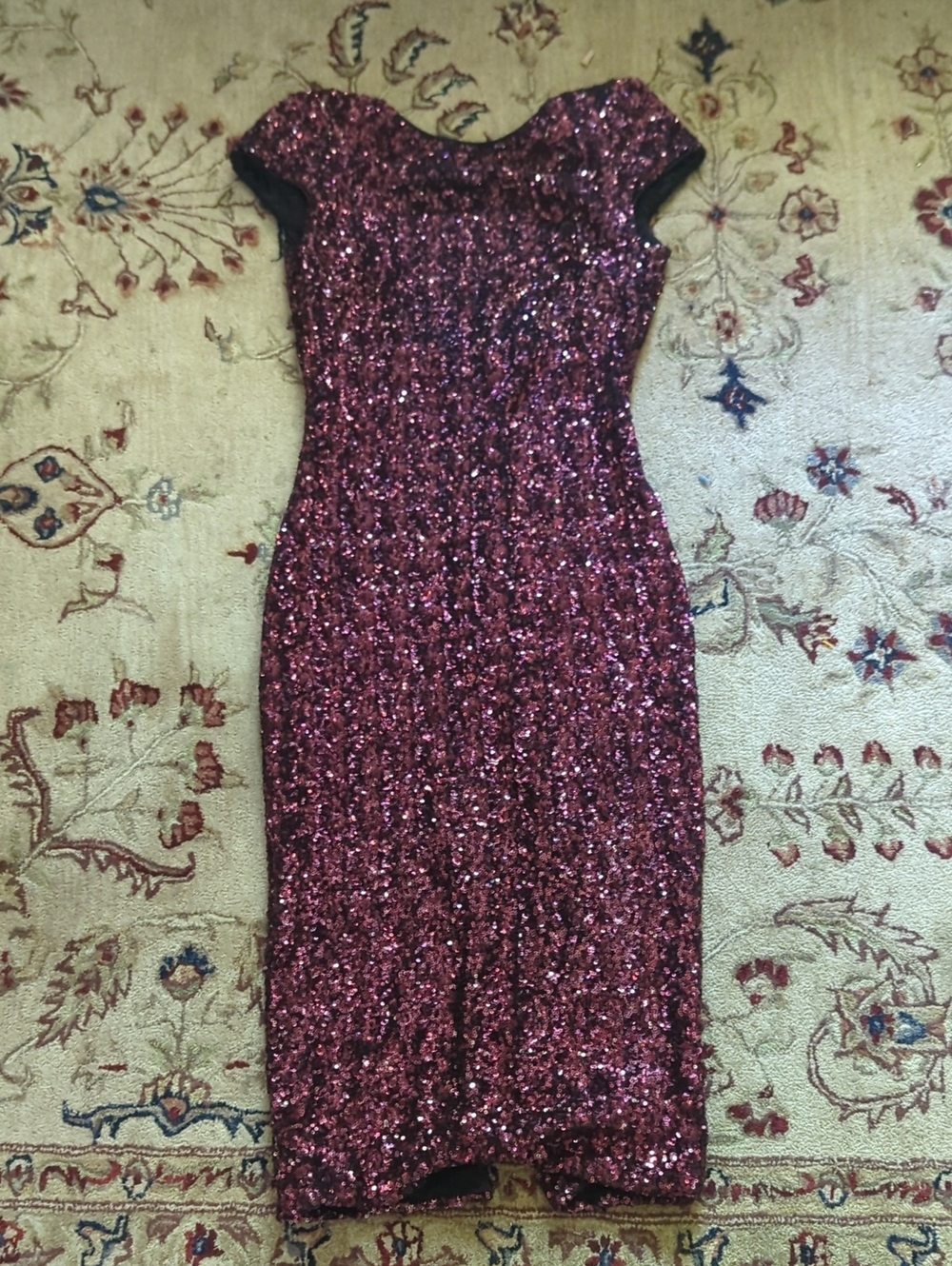 Dress the Population Rose Wine Sequin Midi Dress
